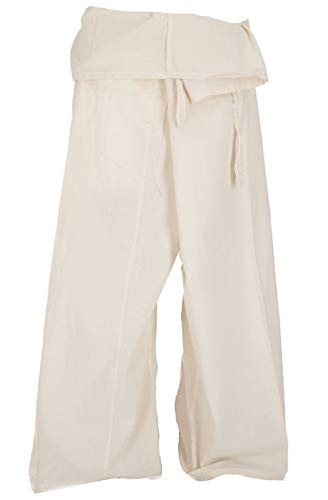GURU SHOP Pantalones tailandeses de algodÃ³n para pescador, pantalones de yoga, para hombre/mujer, M/L, color blanco natural, talla: Ãºnica, blanco natural, Talla Ãºnica