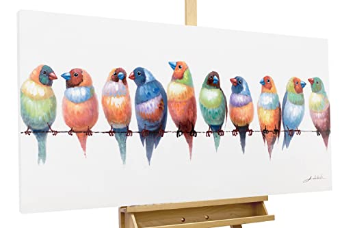 Kunstloft Cuadro decorativo | 100% PINTADO A MANO | 120x60cm | Pintura 'Noisy Twitter' | Aves migratorias | Multicolor | Cuadro moderno en lienzo