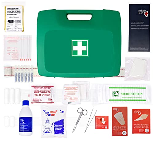 BOTIQUÍN Sans - Botiquín de Primeros Auxilios en Forma de Maletín | Incluye 41 Artículos Indespensables para Realizar Curas de Emergencia | Kit de Emergencia Ideal para el Hogar | Color Verde